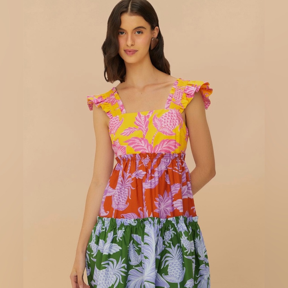 FARM Rio NWT Tropical Swing Mix Mini Colorful Dress in 100% organic Cotton.